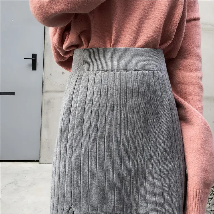 Make 4268# qiu dong bi into the joker knitted skirts side split bar package hip skirt of tall waist pit