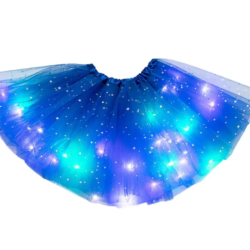 Royal Blue Детский светодиодный светильник для девочек, блестящая юбка-пачка из тюля с блестками и звездами для балета, От 3 до 12 лет - Цвет: Royal Blue