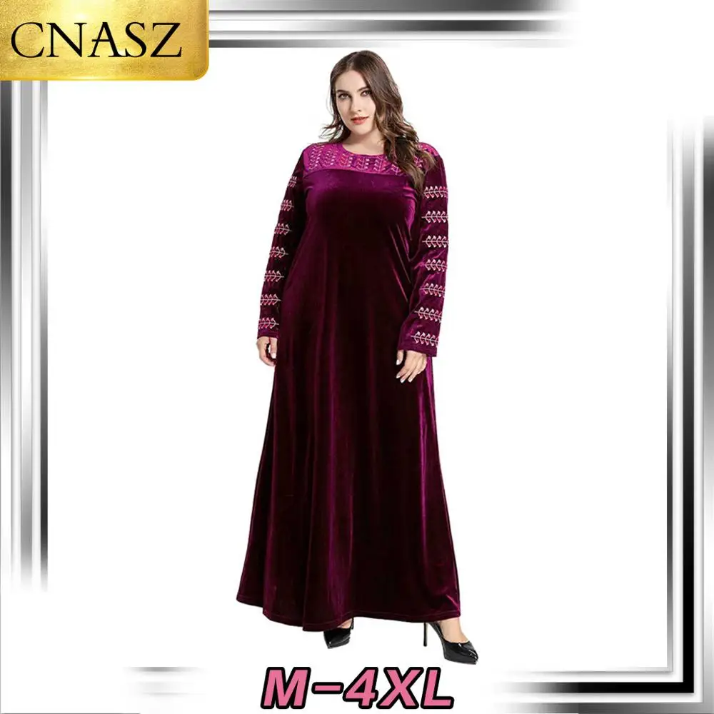 Мусульманское платье с длинными рукавами и вышивкой в мусульманском стиле