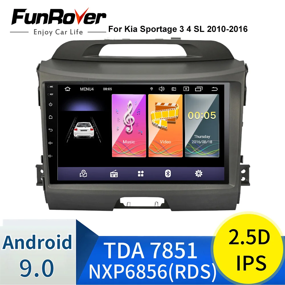 Funrover автомобильный мультимедийный плеер Android 9.0 2 din, автомобильный dvd для KIA sportage 2011 2012 2013, головное устройство, gps навигация, радио