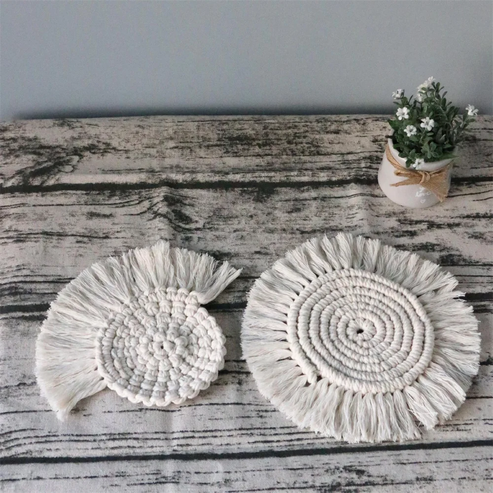 

Northern Europe Macrame Oval Cup Pad Bohemia Tablecloth Table Mat Handmade Cotton Braid Decoration Dinning Table Kitchen Tools