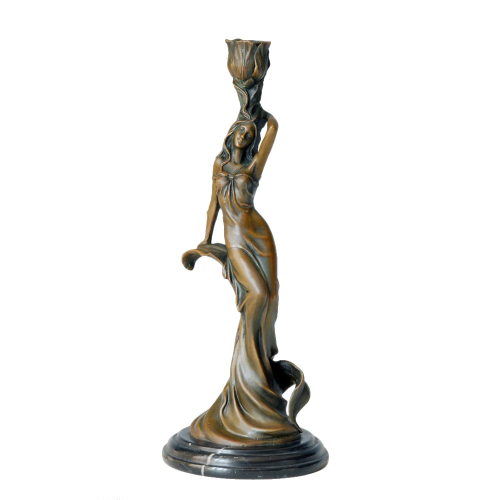 Atlie Bronzes Bronze Candle Holders Statue Lady Girl Figurine