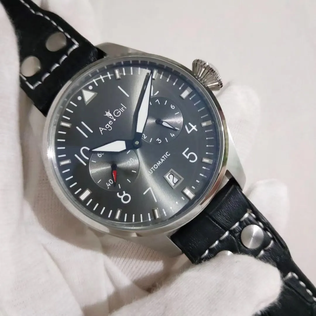 

Luxury Brand New Men Automatic Mechanical Big Pilot Le Petit Prince 7 Day Power Reserve Black Leather Grey Limied Daydate Watch