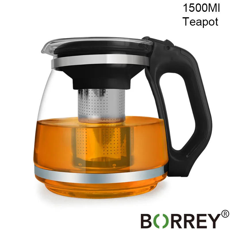 1500Ml Teapot BORREY 1500 стеклянный чайник термостойкий стеклянный цветок чай Глиняный Чайник для чая пуэр Чайник Китайский Чайный набор кунг-фу с ситечком - Цвет: 1500Ml Teapot