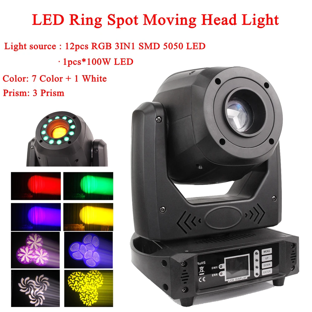 

LED Spot 200W LED Moving Head Light With LED Ring DMX512 3 Prism High Brightness LED Disco DJ Party Wedding Christmas Light