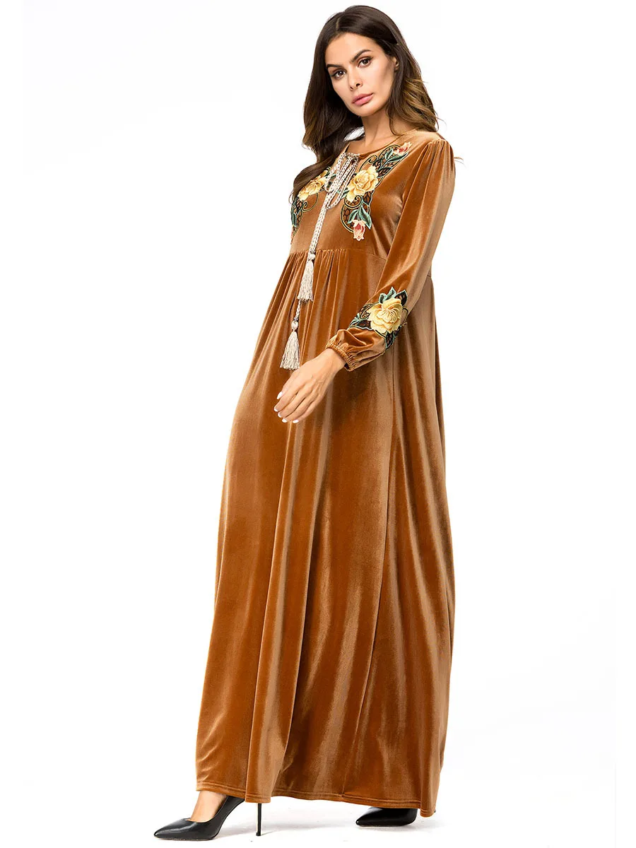 Мусульманское платье, мусульманская одежда, марокканский кафтан, Осенний халат, Вышитый вручную корейский бархат, abaya Femme, платье с длинными рукавами