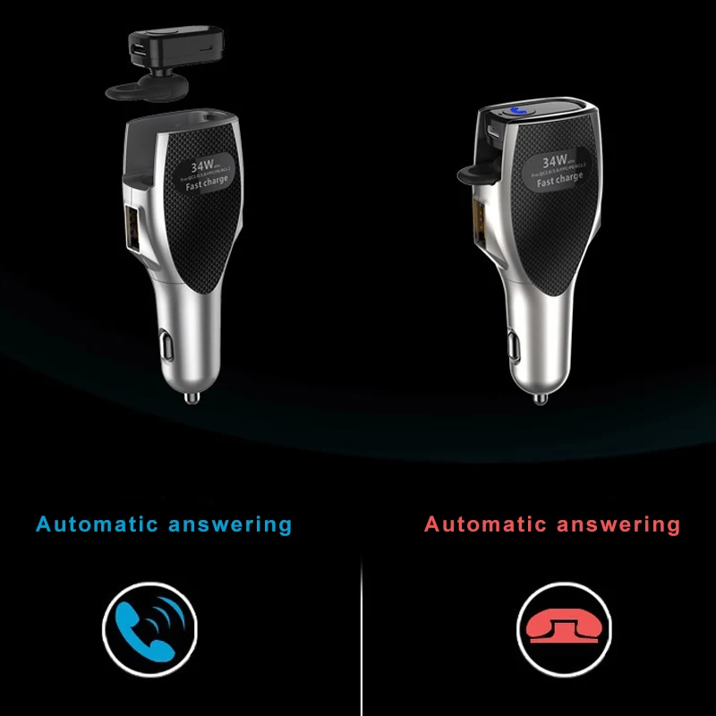 2 в 1 Автомобильное зарядное устройство Quick Charge 3,0 Dual USB с Bluetooth 4,0 Беспроводные наушники DQ-капля