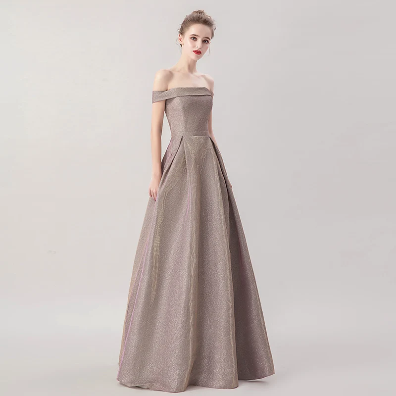 A-Line Bateau Off-The-Shoulder Длина пола элегантное вечернее/выпускное платье