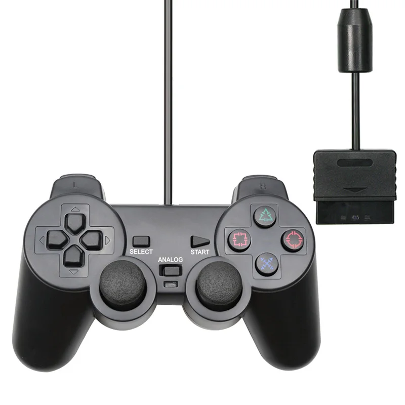 Прозрачный цветной проводной контроллер для PS2 bulit-in Вибрации Джойстик Геймпад Джойстик через цвет для Playstation 2 контроллер - Цвет: Black