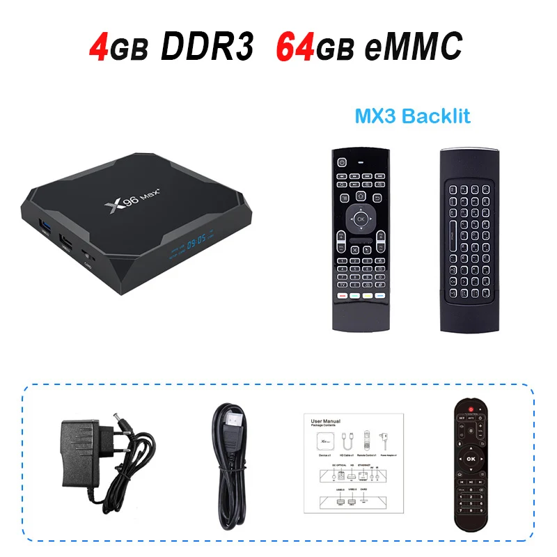 X96 Max+ Android 9,0 ТВ приставка Amlogic S905X3 Smart tv Box 4GB DDR3 32GB 64GB eMMC 2,4G 5G WiFi 1000M RJ45 Bluetooth 4K X96 Max - Цвет: 4GB 64GB MX3