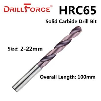 Drillforce-Juego de brocas de carburo sólido, brocas de giro de flauta espiral para herramienta de aleación dura de acero inoxidable, 2mm-22mm x 100mm, ohc65, 1 unidad 1