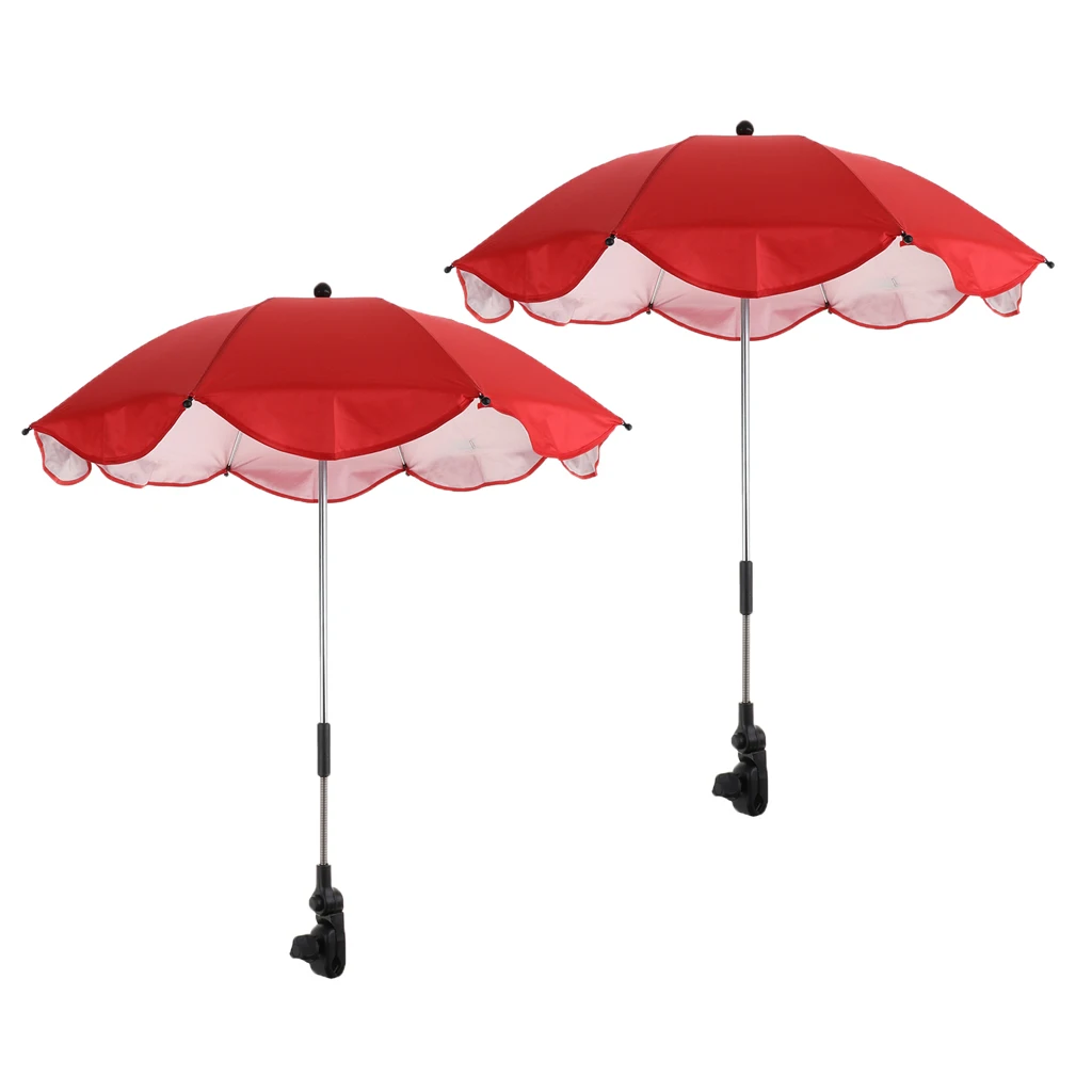 2 Pieces Red Summer Sunshade Umbrella UV Protection Beach Shelter Outdoor Lightweight Parasol with Sand Anchor for Coast