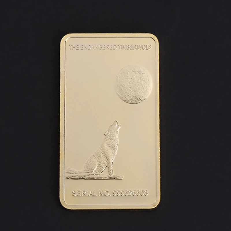 Commemorative Coin Animal Wolf Golden Rectangle Collection Arts Gifts Souvenir