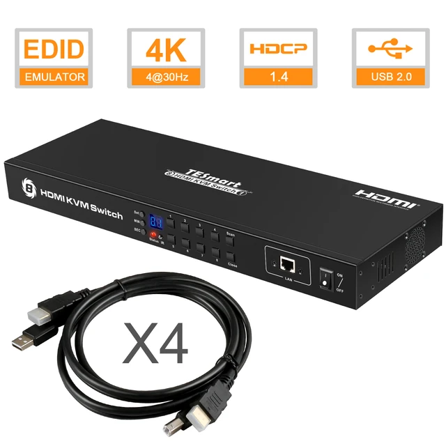 Hdmi Kvm Switch 8 Port Lan Switch Usb 2.0 Support 4k 30hz Ultra Hd Keyboard  And Mouse Port Ir Remote - Kvm Switches - AliExpress