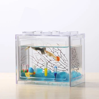 

Desktop Mini Fish Tank USB LED Fish Box Aquarium Blocks Stacked for Home Office Desktop Decor JDH88