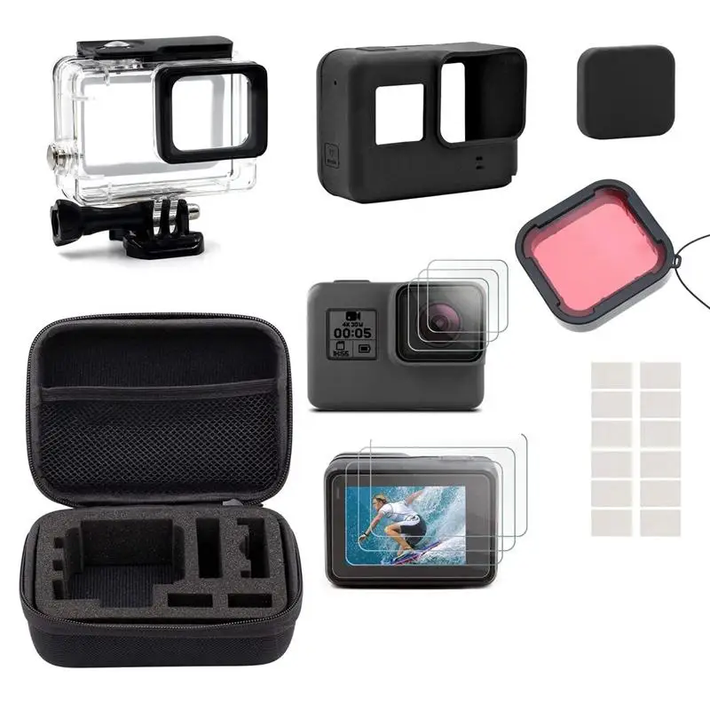 Полный комплект аксессуаров для камеры, набор аксессуаров для Gopro Hero 5 6 с чехол для путешествий, чехол для корпуса, фильтр, защитное стекло из закаленного стекла