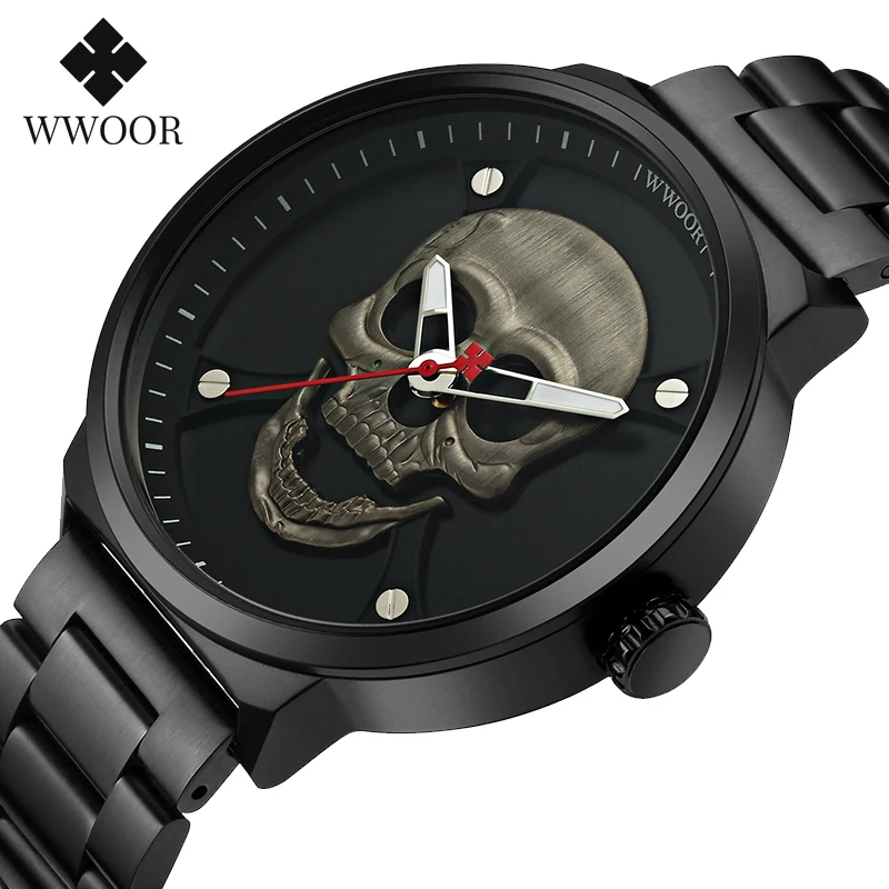

WWOOR Watch Men Fashion Hip Hop Style White Skull Watch For Men Waterproof Full Steel Quartz Watches Men 2020 Gift For Men Clock