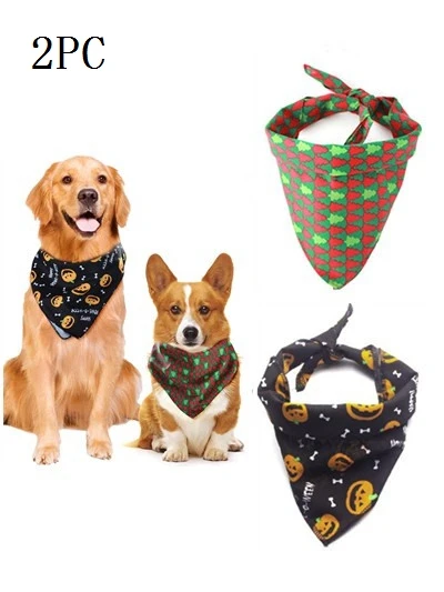 Green and Black Pet Halloween Christmas Dog Bandana Halloween Pumpkin Printing Dog Bibs Puppy Pet Grooming Costume Accessories Dog Towel Scarf - Цвет: Green and Black