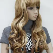 Супер синтетические вьющиеся челки кожи Топ длинный парик AB005