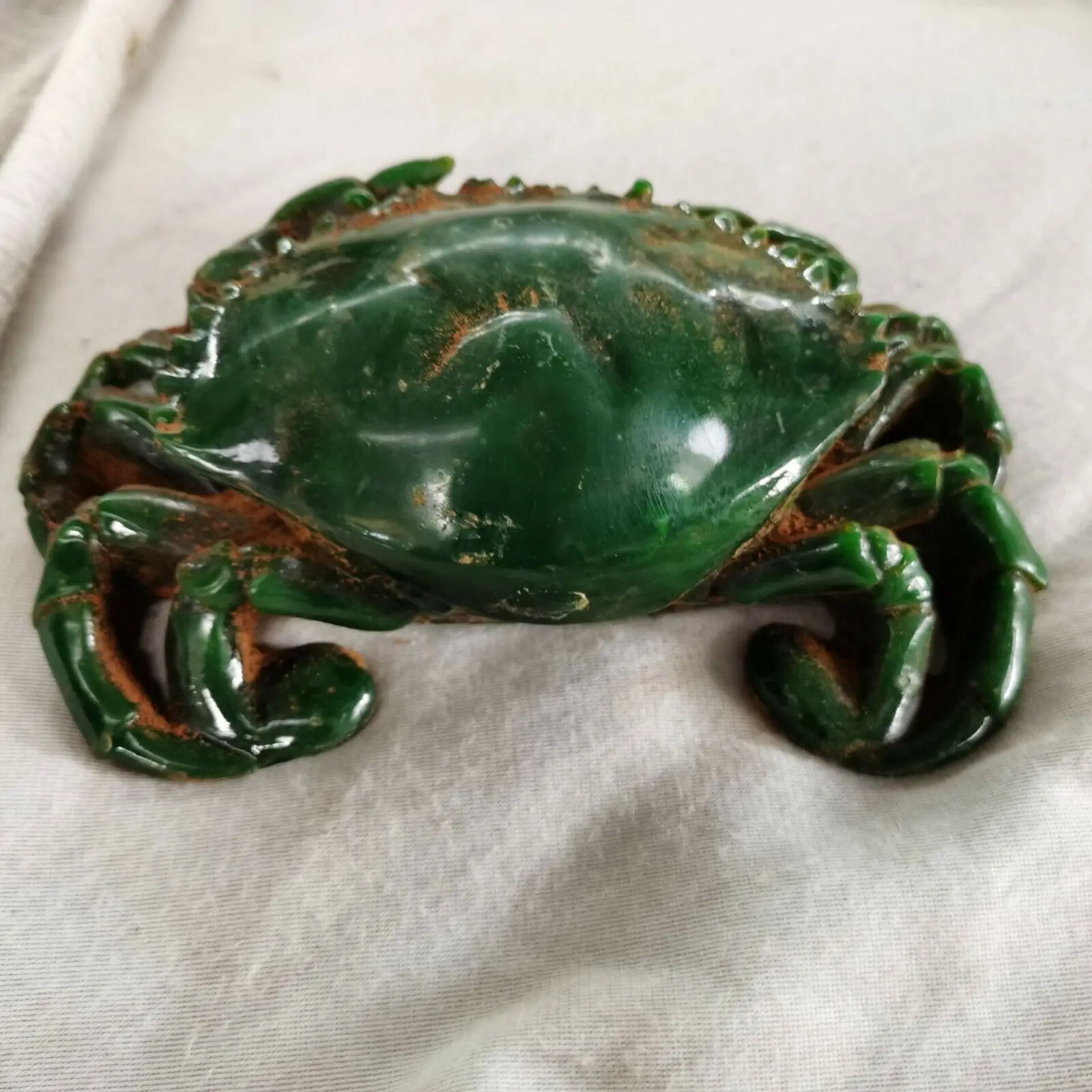China's Old Jade Carved green Jade Crab 5