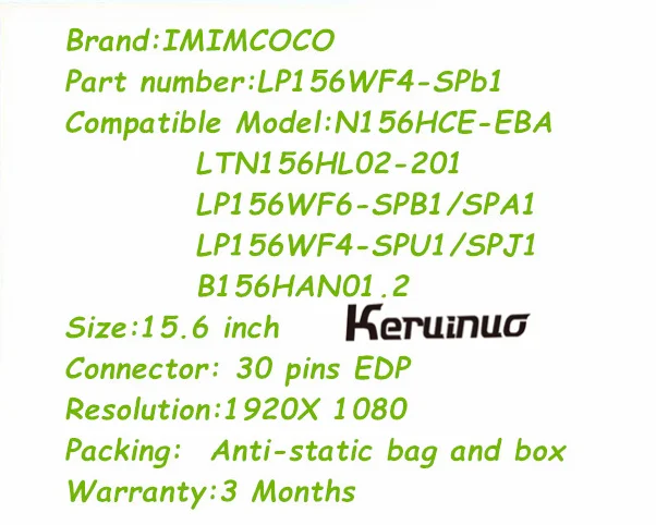 15," ips LP156WF4-SPB1 подходит N156HCE-EBA LTN156HL02-201 LP156WF6-SPB1/SPA1 LP156WF4-SPU1/SPJ1 NV156FHM-N43 4,7