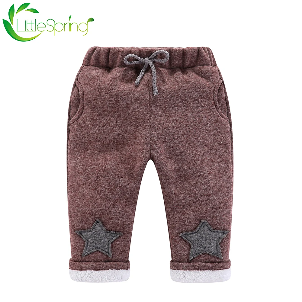 Детские утепленные леггинсы LittleSpring осенне зимние бархатные флисовые брюки для