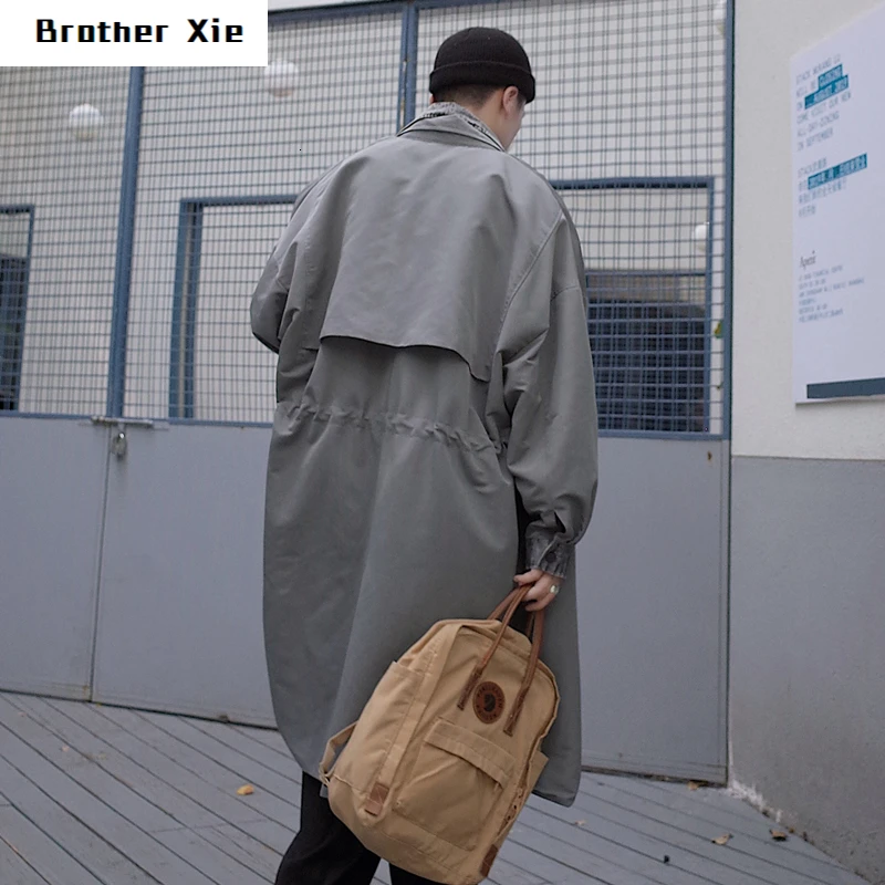 

Autumn New Windbreaker Men Fashion Solid Color Fake Two Pieces Casual Long Jacket Man Streetwear Wild Loose Coat Male Clothes