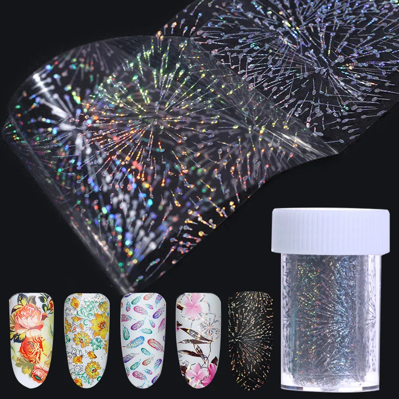 

Holographic Nail Foil 4*100cm Geometric Flower Silver Star Nail Art Transfer Sticker Colorful Tips Paper Decoration DIY