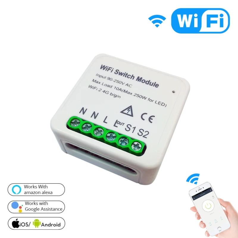 Умный коммутатор Smart Life Tuya APP 1 шт. 1/2 Way 95 250 В Wi Fi модуль с кронштейном работает