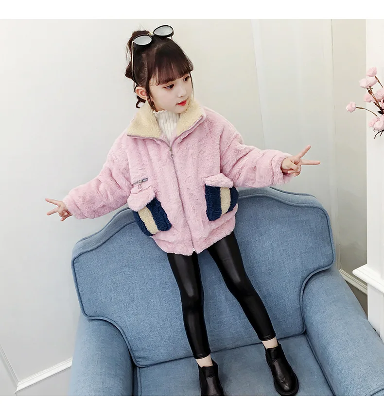 Новая зимняя утепленная куртка в Корейском стиле из искусственного меха с отложным воротником Верхняя одежда для девочек-подростков