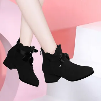 

Thick with ankle boots female 2019 new autumn and winter wild women's boots bow winter short Martin boots