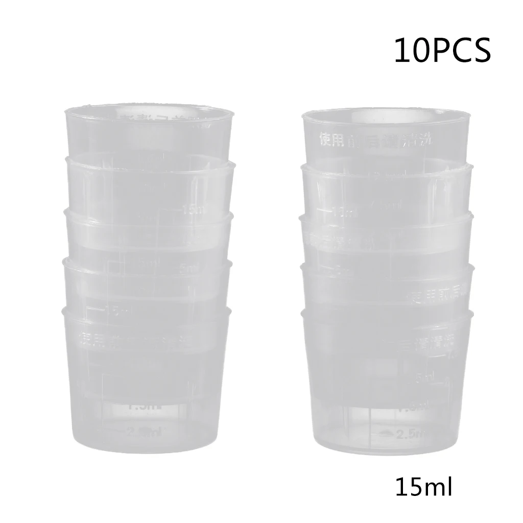 10 шт 15 мл прозрачные Пластик мерный стаканчик Градуированный измерения чашка масла Медицины Чашки малая лабораторная мельница