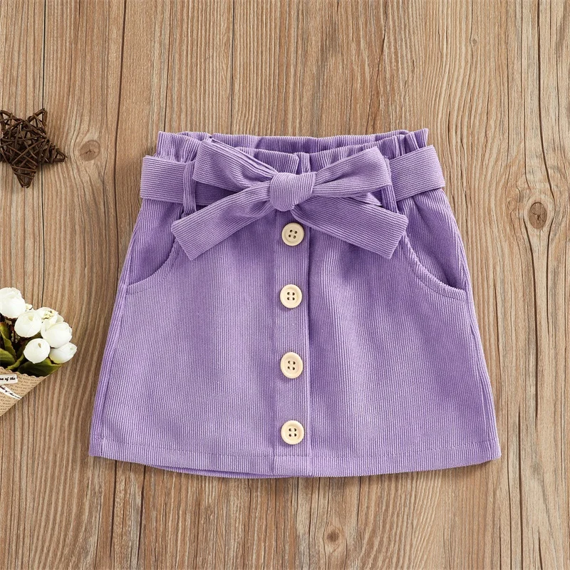 Toddler Baby Girls Lovely Mini Skirt Solid Button-down Corduroy Dress with Pocket Children Casual Cute Skirts Newborn 1-6 Years