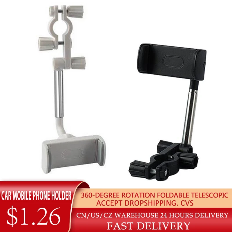 

360-degree rotation foldable Telescopic Mobile Phone Holder Car Phone Holder Rearview Mirror Front Seat Snap-on Phone Holder