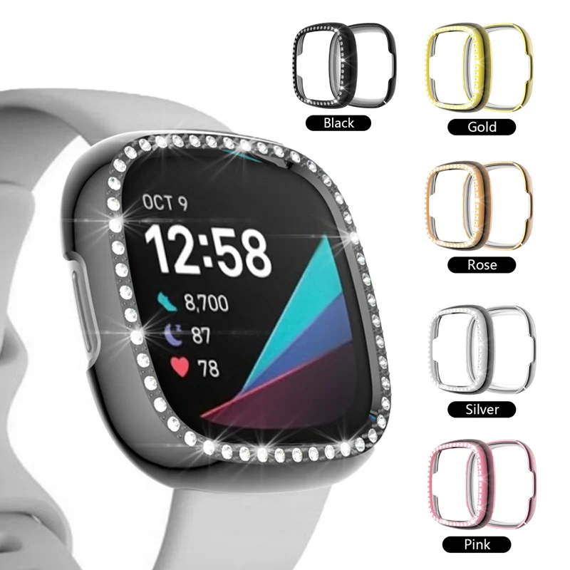 

Plating PC Watch Case For Fitbit Versa 3 Protector Cover Diamond Women Bling Protective Shell For Fitbit Sense Smart Watch Case