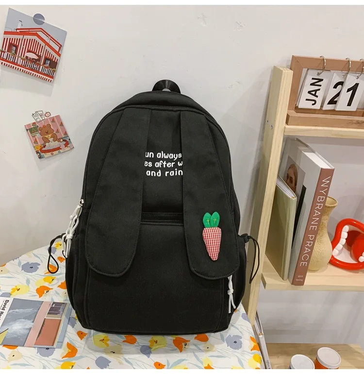 New Kawaii Long Rabbit Ear Backpack Bag Girl Female Cartoon Anmie Bunny Ear Bagpack Women Teen Schoolbag College Bookbag Mochila