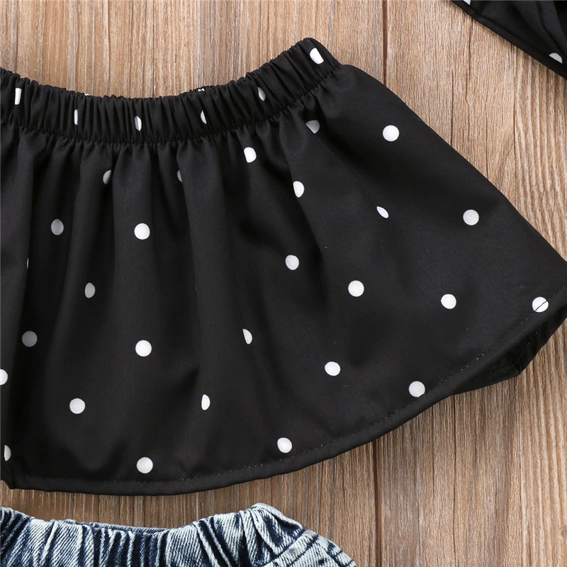 0-3Y Toddler Baby Kid Girl Clothes Set Off Shoulder Tank Top Denim