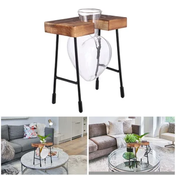 

Hydroponic Flower Vase Desktop Glass Planter Heart Shaped Wooden Frame Hydroponic Container (Bench Heart with One Vase)