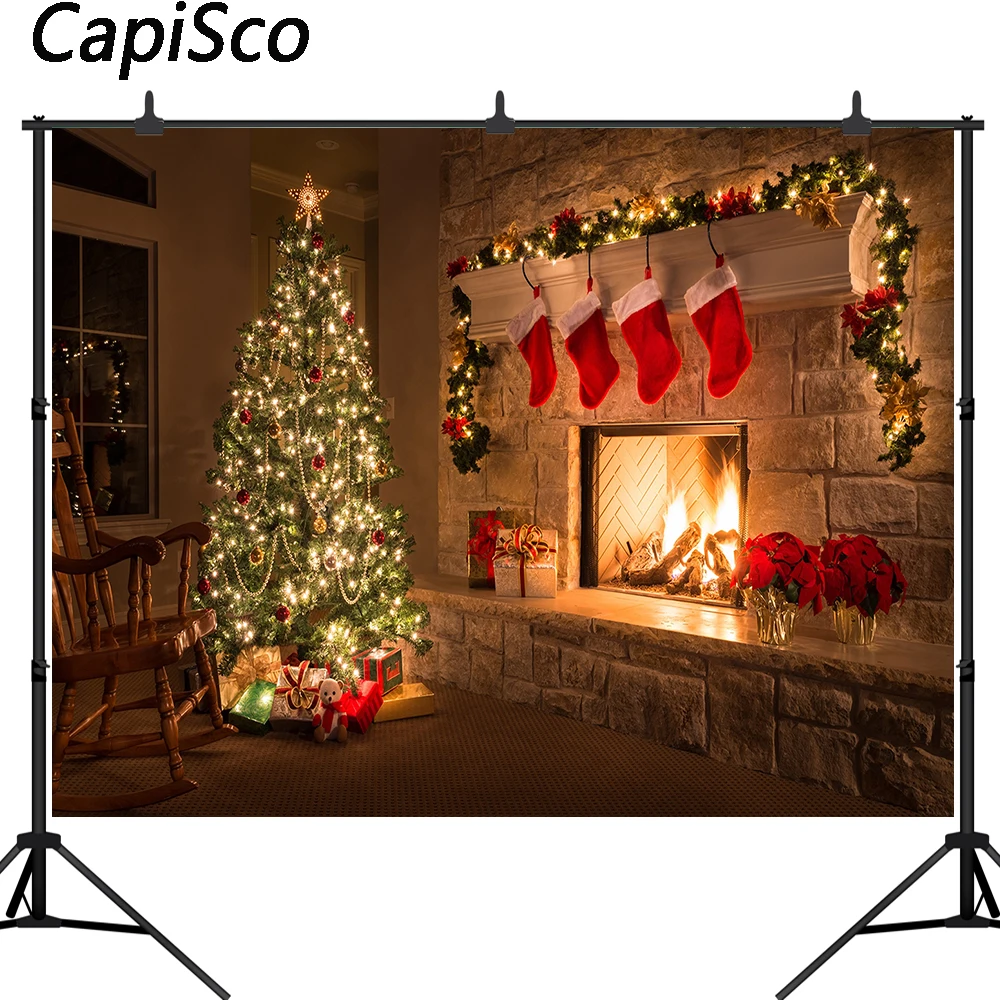 Capisco Photography backdrop Christmas Tree Fireplace Gifts Toy Socks Background Indoor Children Backdrops for Photo Studio | Электроника