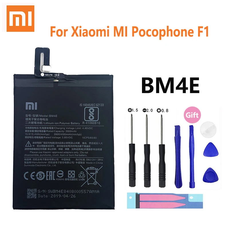 Xiao Mi Оригинальный аккумулятор для телефона BM4E Xiaomi Pocophone Poco F1 3900 мАч сменные