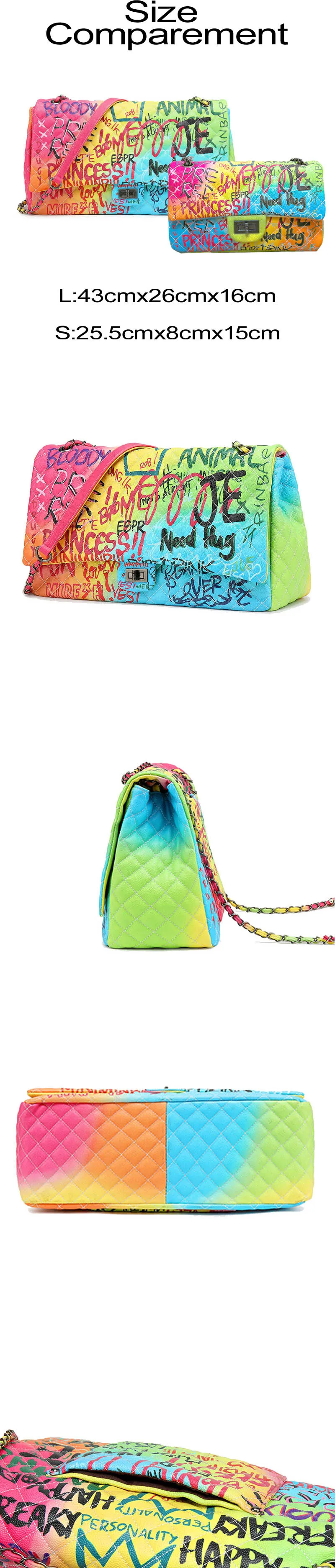 Rainbow Graffiti Big Capacity Bags Woman For Luxury Brand Shoulder Bag