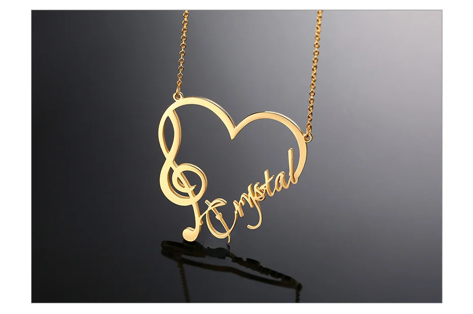 Personalisierter, eleganter Anhänger Herz, Violinschlüssel und eigenen Namen