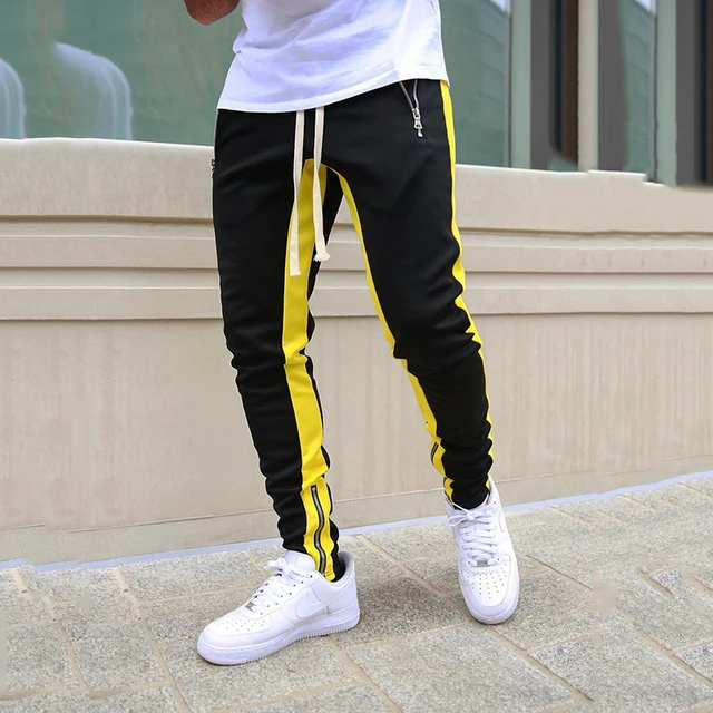 Mens Joggers Casual Pants Fitness Men Sportswear Tracksuit Bottoms Skinny Sweatpants Trousers Black Gyms Jogger Track Pants Yellow