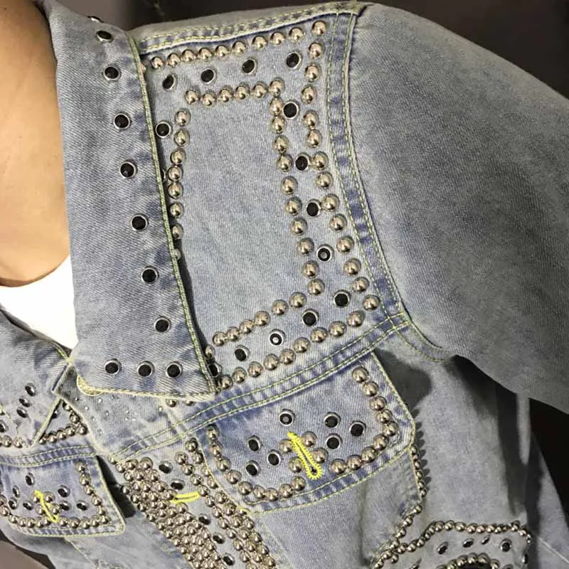 KIOVNO Men Punk Rivet Denim Jackets With Rhinestone Fashion Style Jeans Jackets Outwear Male Multi Pockets Size S-4XL (13)