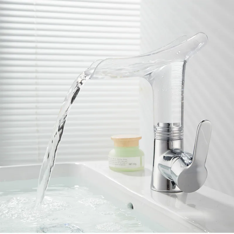 

Basin Faucets Waterfall faucet for Bathroom Mixer Tap Single Handle Sink Deck Mounted WJ715