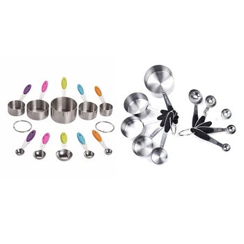 

10 PCS Professional Grade Spoons Set and Stainless Steel Measuring Cups with Soft Silicone Handles for Easy Grip