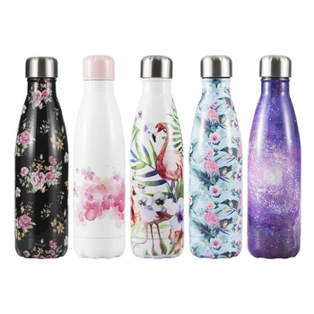 

Customized Flamingo Floral Water Bottle Sport Stainless Steel Thermos Water+Bottles Coffee Mug Insulated Tea Coffee Cup Gift