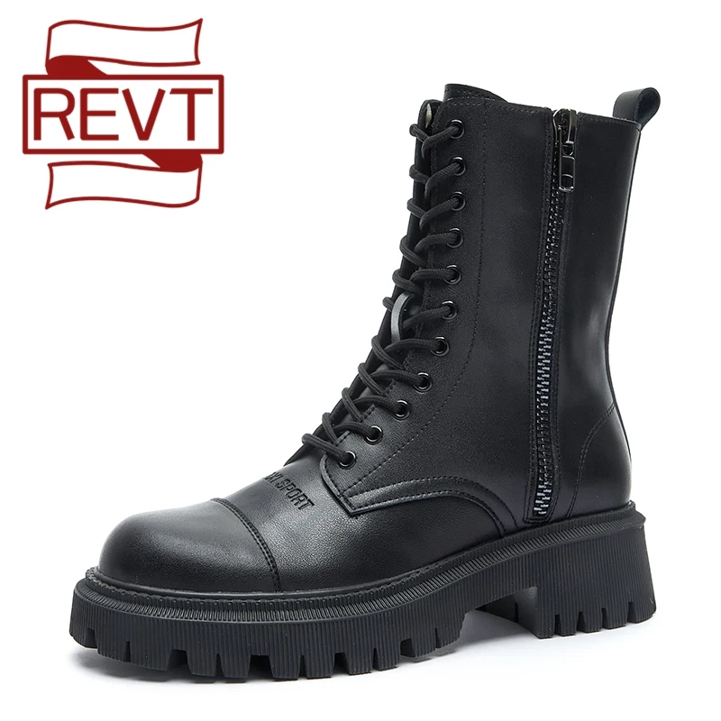 Новые кожаные ботинки REVT на толстой подошве женские летние и осенние в