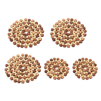 

Desk Table Mats Round Bamboo Placemat Insulation Pads Against Hot Coasters Hollow Wooden Pot Cup Mat Kitchen Accessories