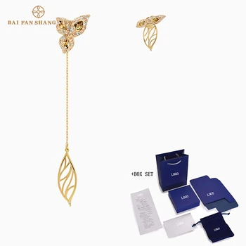 

2020 Fashion Accessories SWA New GRACEFUL BLOOM Asymmetric Earrings Brown Leaves Decoration Lady Classic Romantic Gift Engagemen